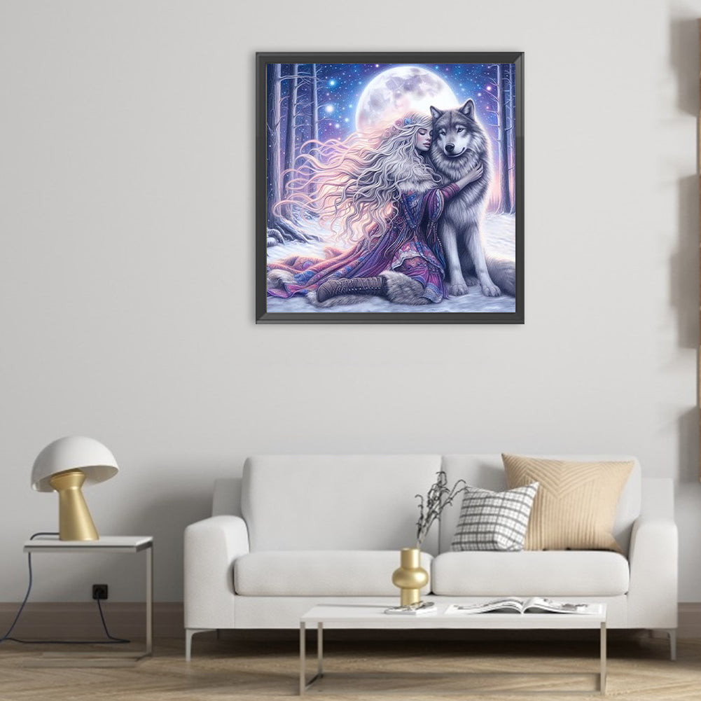 Wolf And Woman - Full Round Drill Diamond Painting 50*50CM