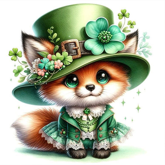 St Patrick Four Leaf Clover Fox - Full Round Drill Diamond Painting 30*30CM