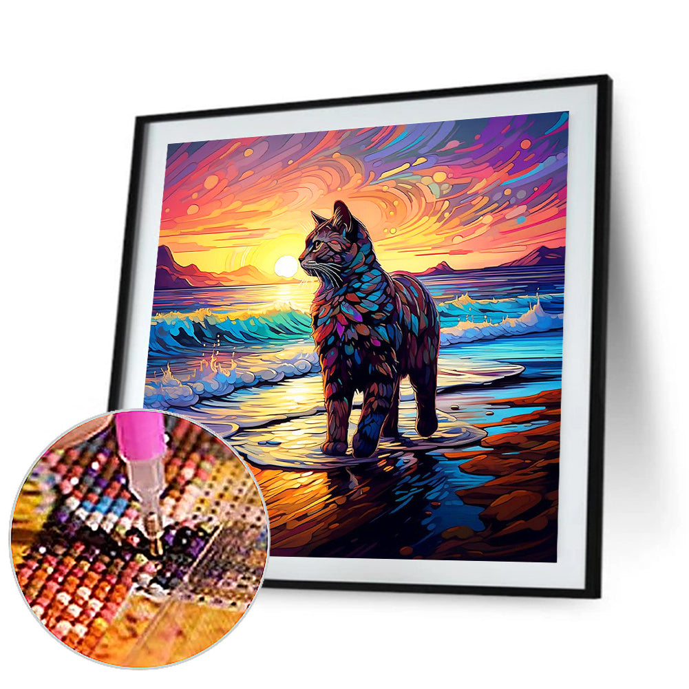 Glass Wind Cat - Full Round Drill Diamond Painting 30*30CM