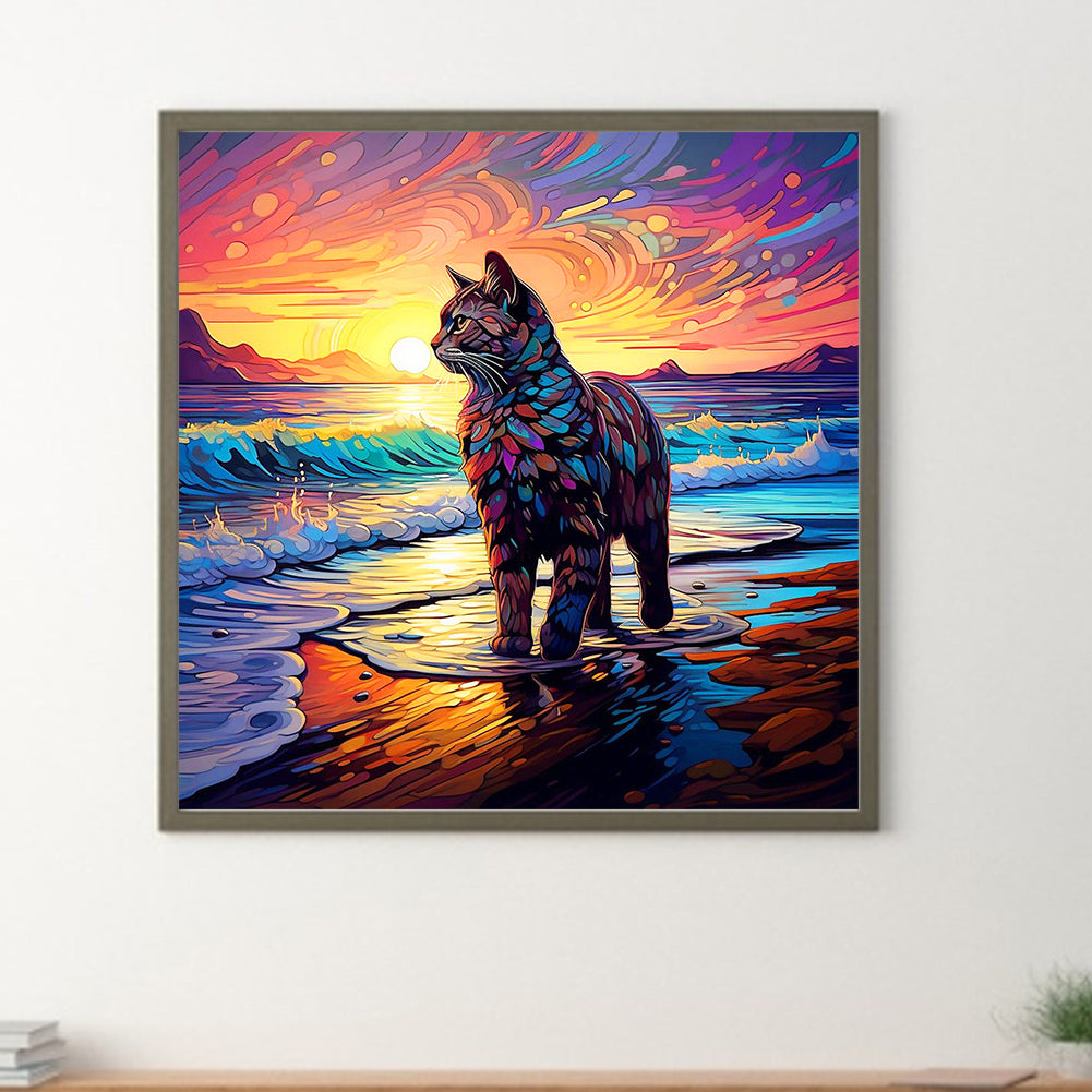 Glass Wind Cat - Full Round Drill Diamond Painting 30*30CM