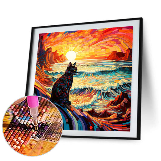 Glass Wind Kitten - Full Round Drill Diamond Painting 30*30CM