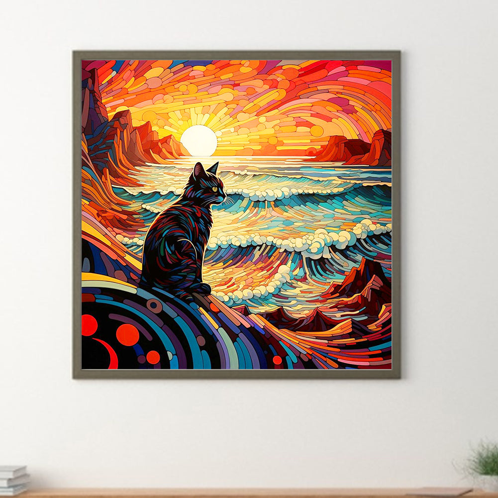 Glass Wind Kitten - Full Round Drill Diamond Painting 30*30CM