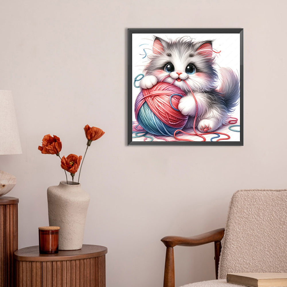 Hair Ball Cat - Full Round Drill Diamond Painting 30*30CM