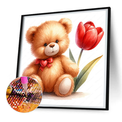 Flower Bear - Full Round Drill Diamond Painting 30*30CM