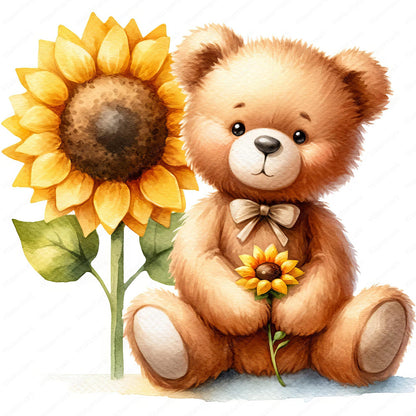 Flower Bear - Full Round Drill Diamond Painting 30*30CM