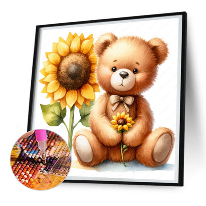 Flower Bear - Full Round Drill Diamond Painting 30*30CM