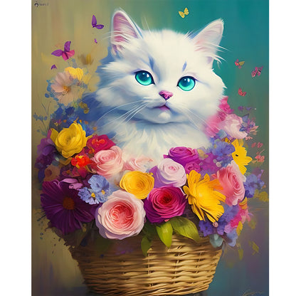 White Cat - Full Round Drill Diamond Painting 40*50CM