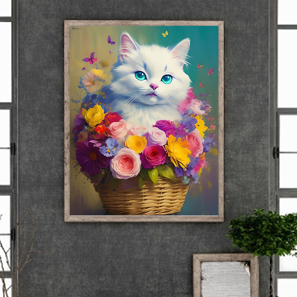 White Cat - Full Round Drill Diamond Painting 40*50CM