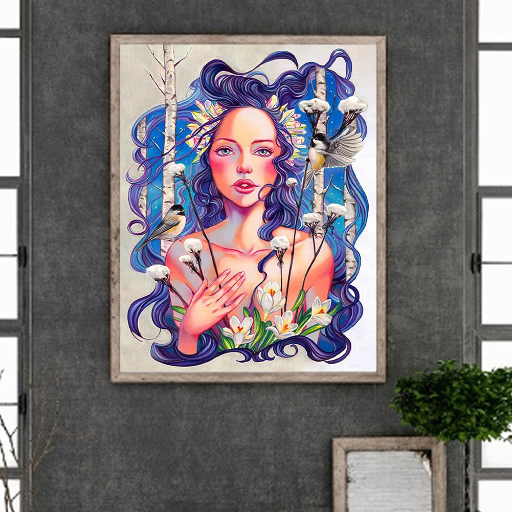 Blue Hair Girl - Full Round Drill Diamond Painting 40*50CM