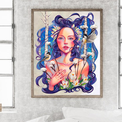 Blue Hair Girl - Full Round Drill Diamond Painting 40*50CM