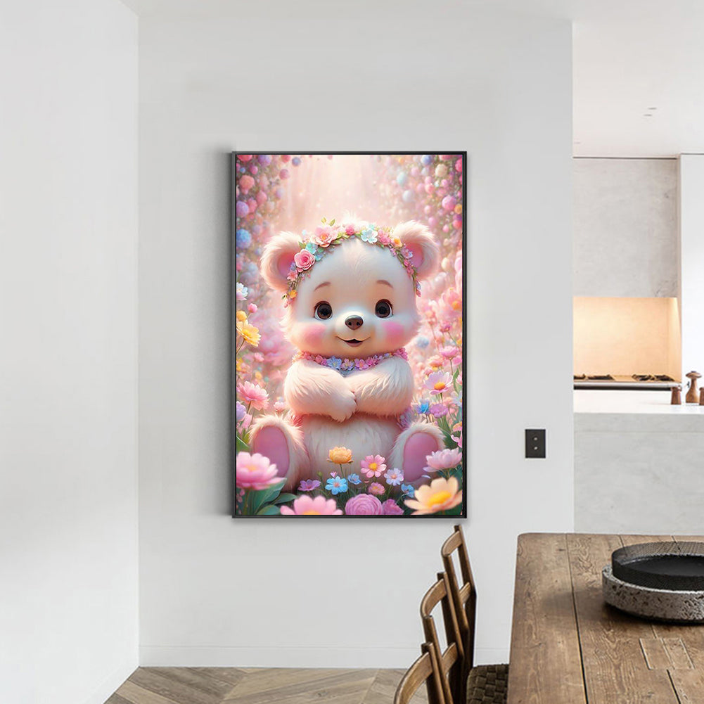 Flower Bear - Full Round Drill Diamond Painting 40*60CM