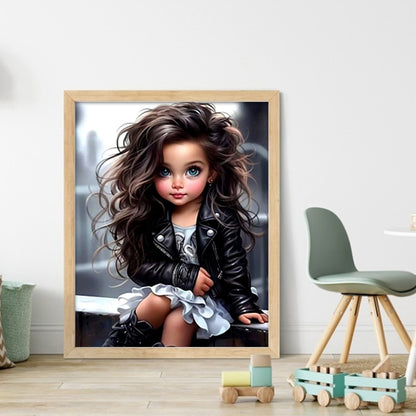 Girl With Big Eyes And Long Hair - 11CT Stamped Cross Stitch 40*50CM