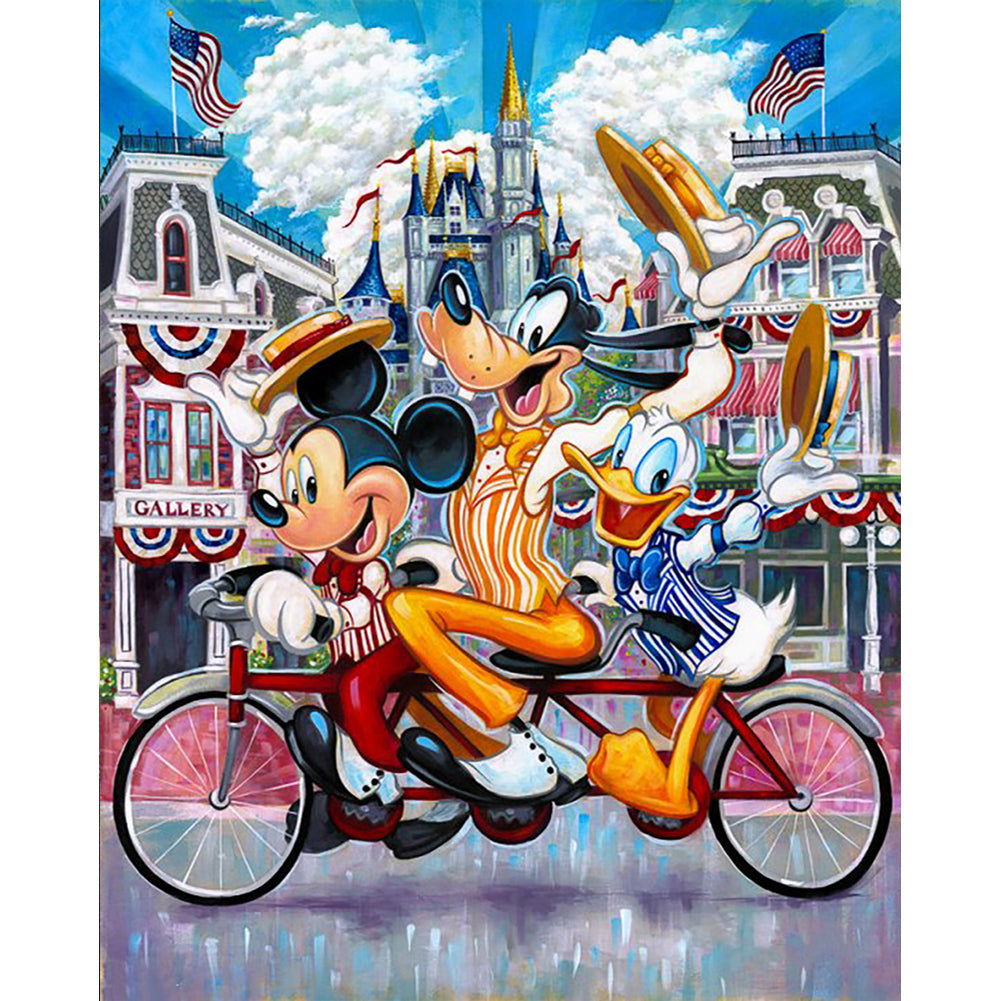 Mickey Goofy Donald Duck Trio Bike - Full Round Drill Diamond Painting 40*50CM