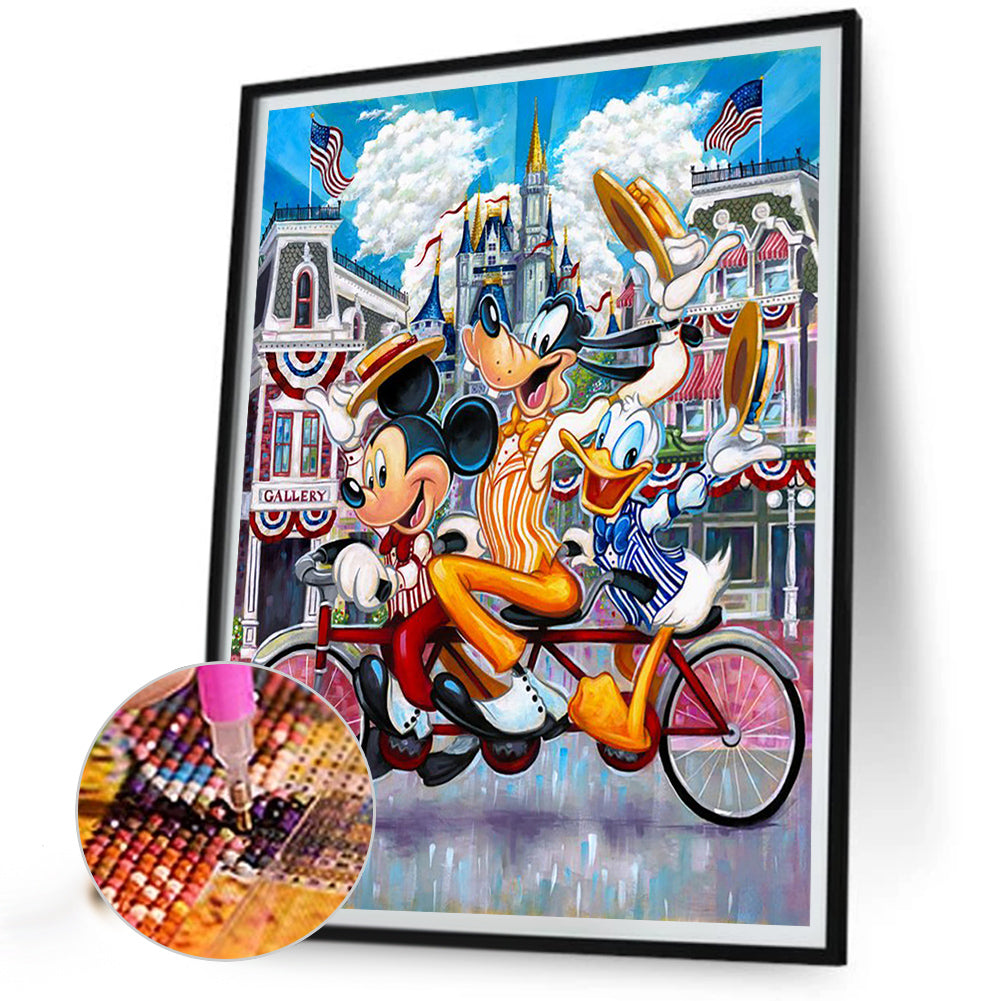 Mickey Goofy Donald Duck Trio Bike - Full Round Drill Diamond Painting 40*50CM