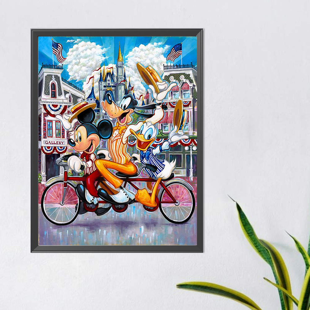 Mickey Goofy Donald Duck Trio Bike - Full Round Drill Diamond Painting 40*50CM