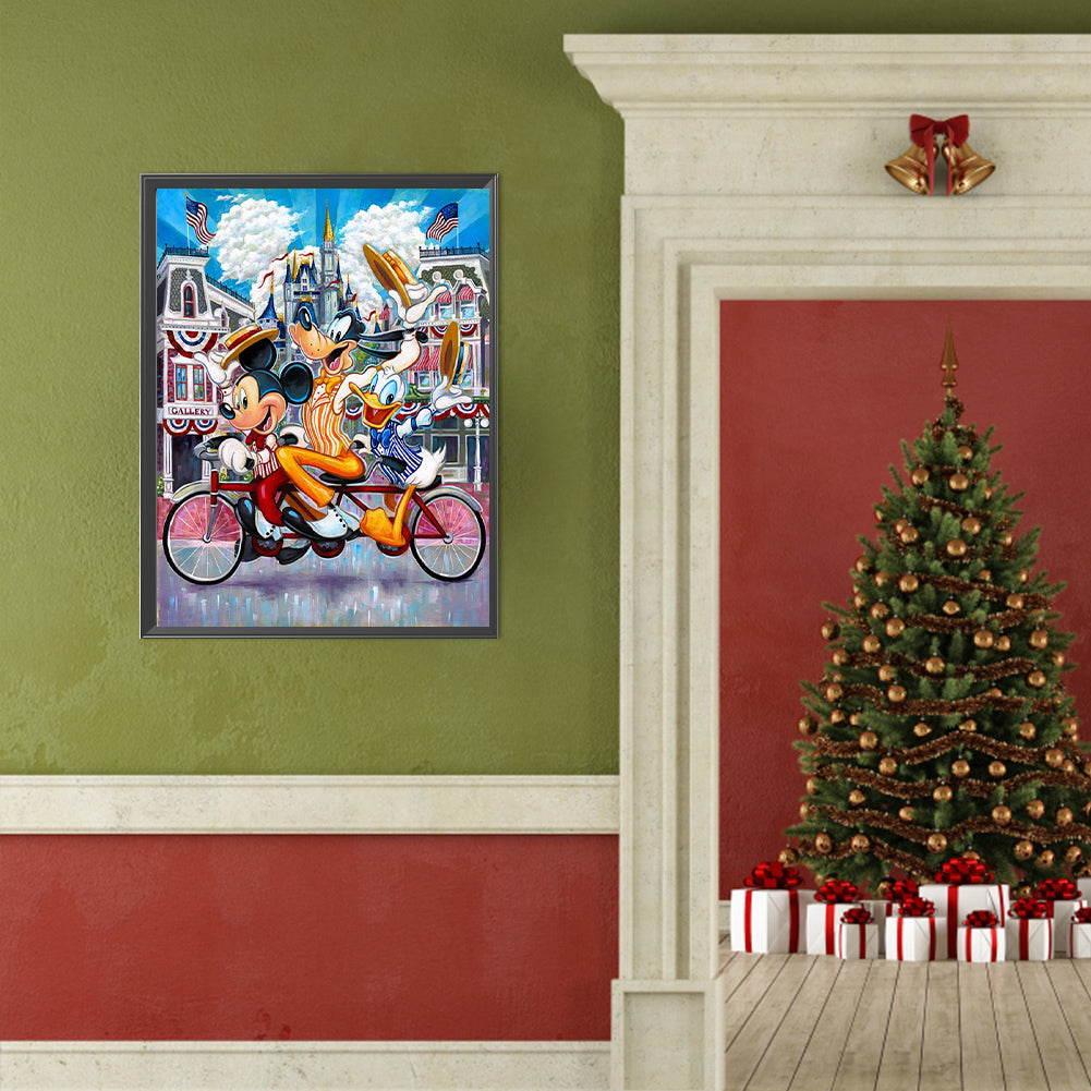 Mickey Goofy Donald Duck Trio Bike - Full Round Drill Diamond Painting 40*50CM