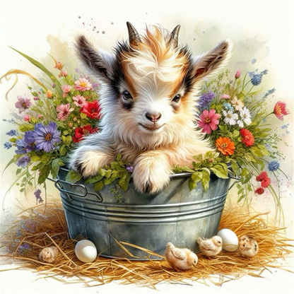 Iron Bucket Lamb - Full Round Drill Diamond Painting 30*30CM