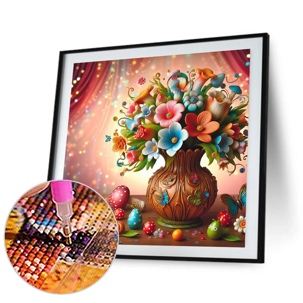 Colorful Flowers In Vase - Full Round Drill Diamond Painting 30*30CM