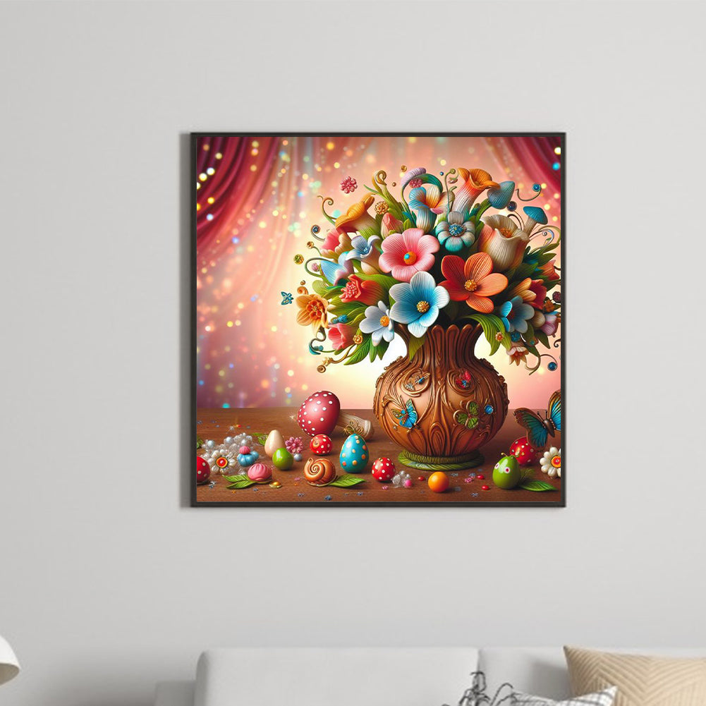 Colorful Flowers In Vase - Full Round Drill Diamond Painting 30*30CM