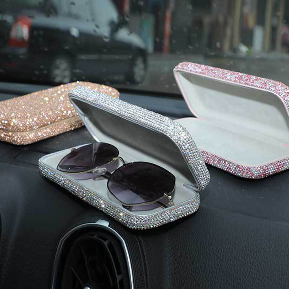 Diamond Eye Glasses Case Bling Rhinestones Eyeglass Storage Cases Box (Orange)