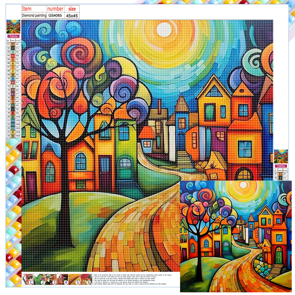 Color Cartoon Houses - Full Square Drill Diamond Painting 45*45CM