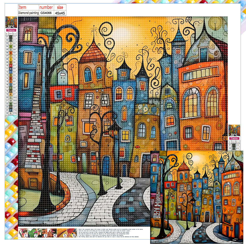 Color Cartoon Houses - Full Square Drill Diamond Painting 45*45CM