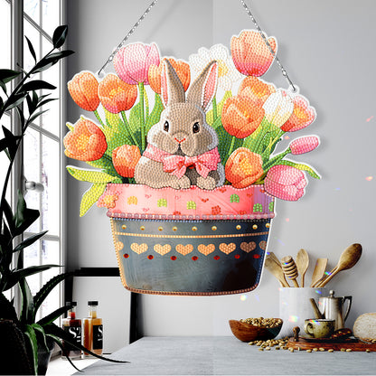 Easter Single-Sided Diamond Art Hanging Pendant for Office Home Decor (Rabbit)