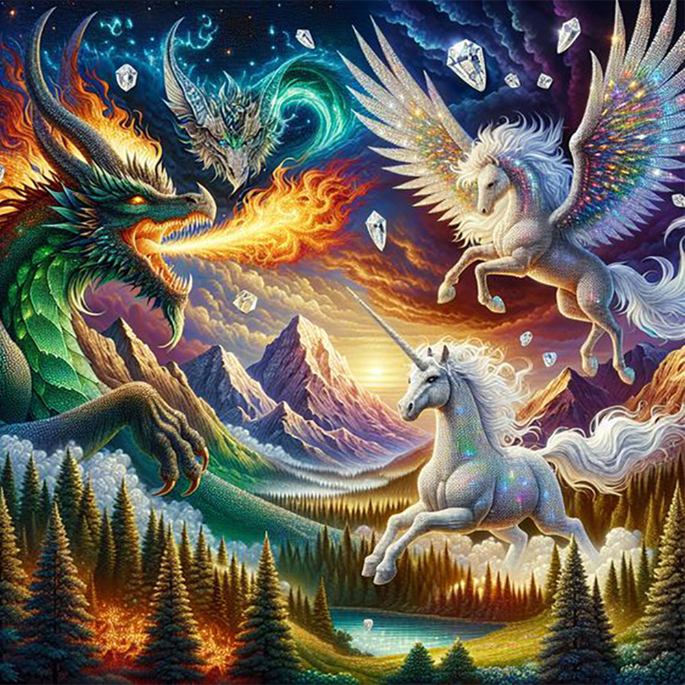 Dragons And Pegasus And Unicorns - Full Round Drill Diamond Painting 30*30CM