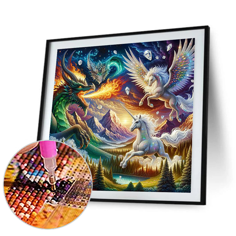 Dragons And Pegasus And Unicorns - Full Round Drill Diamond Painting 30*30CM