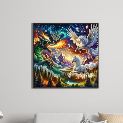 Dragons And Pegasus And Unicorns - Full Round Drill Diamond Painting 30*30CM