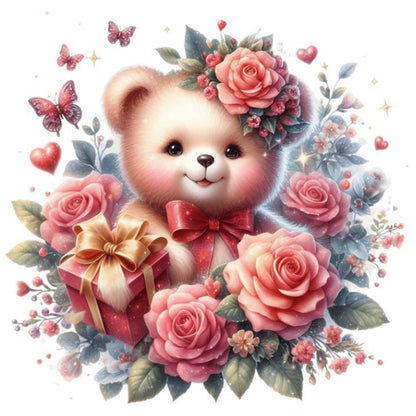 Flower Bear - Full Round Drill Diamond Painting 30*30CM