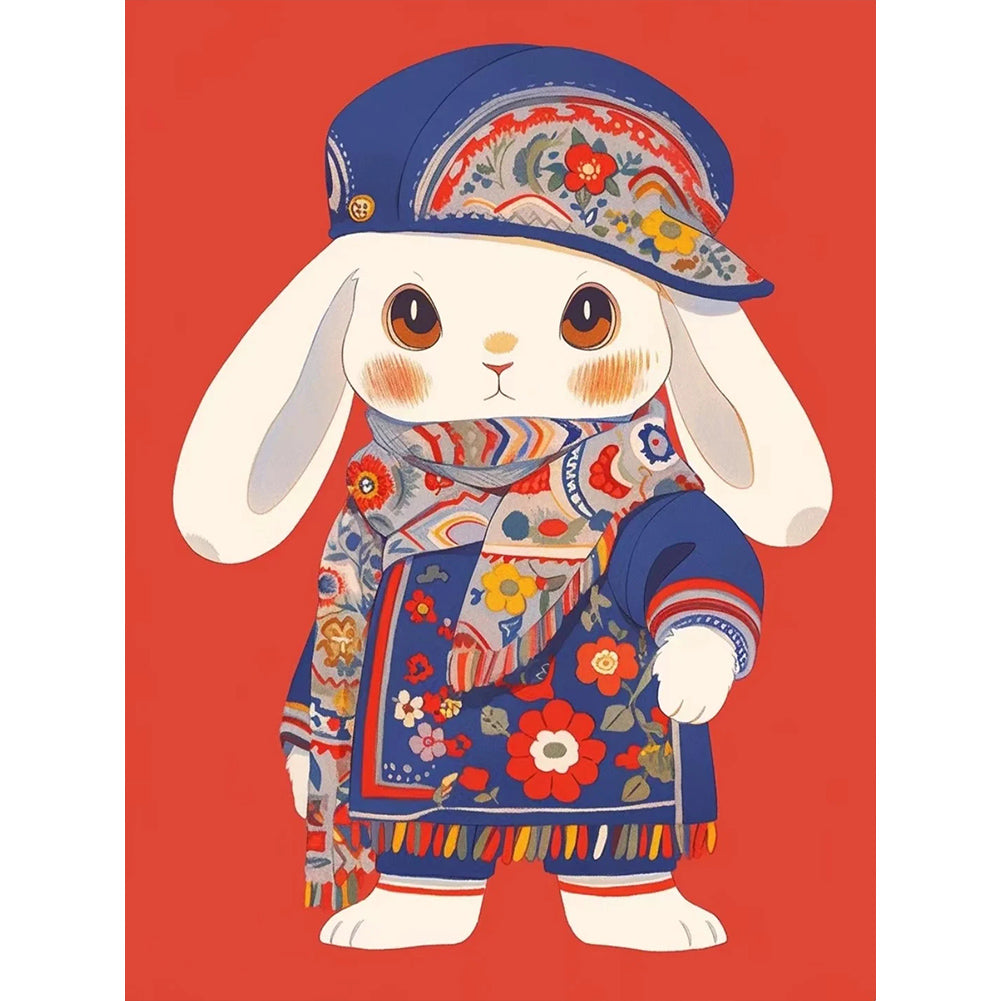 Bunny In Floral Dress - Full Round Drill Diamond Painting 30*40CM