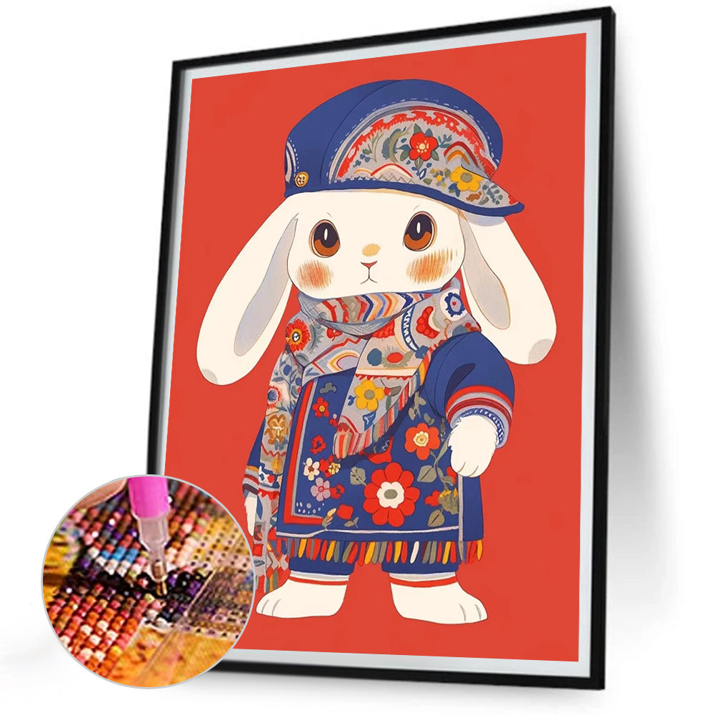 Bunny In Floral Dress - Full Round Drill Diamond Painting 30*40CM