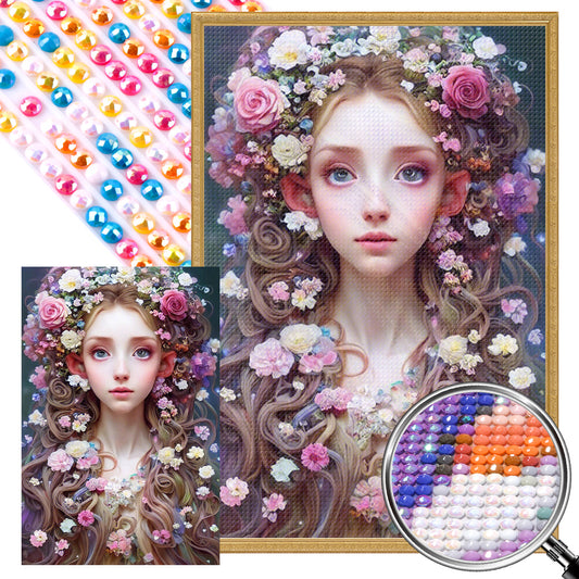 Flower Crown Girl - Full AB Round Drill Diamond Painting 40*60CM