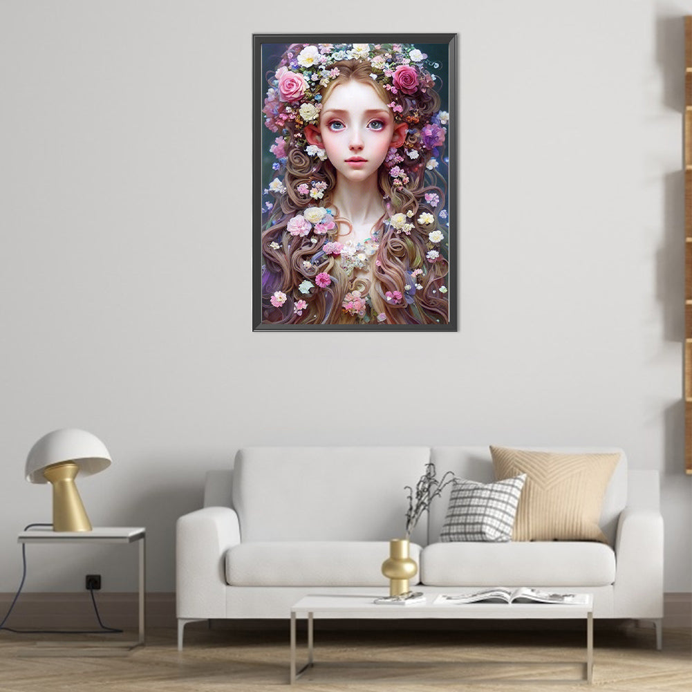 Flower Crown Girl - Full AB Round Drill Diamond Painting 40*60CM