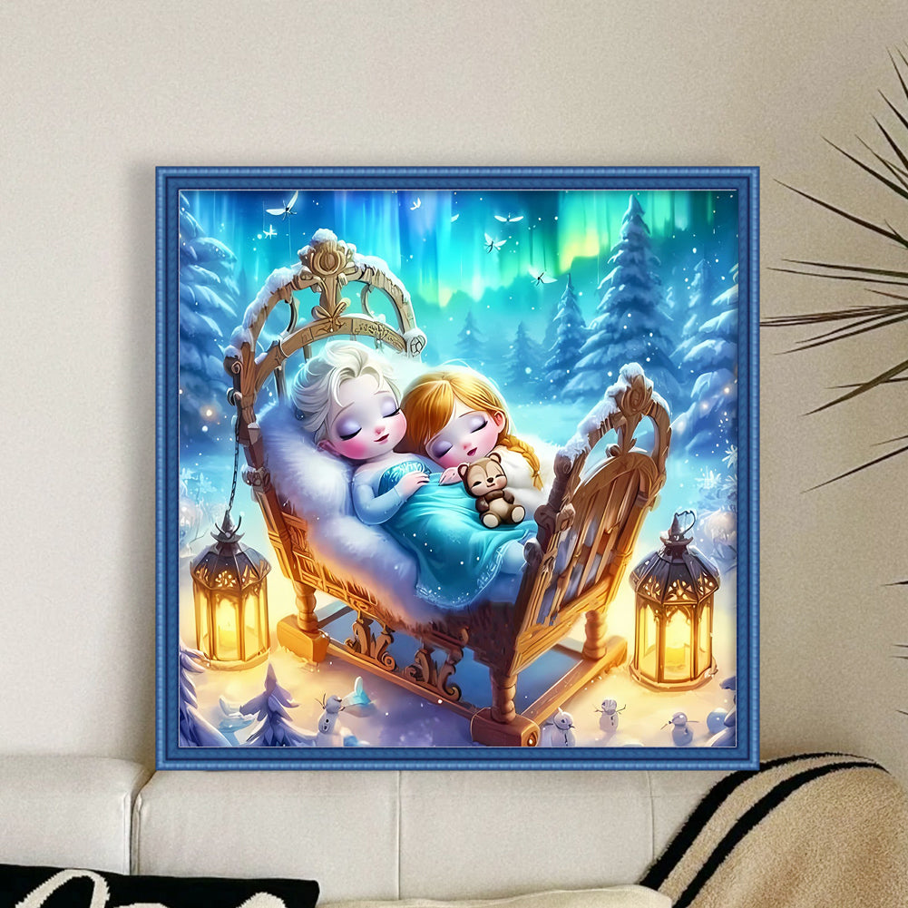 Disney-Princess Elsa And Anna - 18CT Stamped Cross Stitch 30*30CM