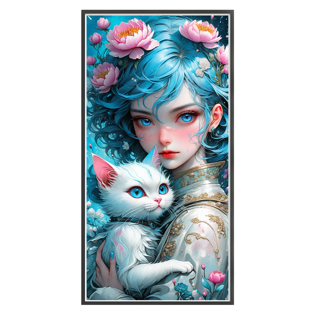 Girl And Cat - 11CT Stamped Cross Stitch 40*80CM