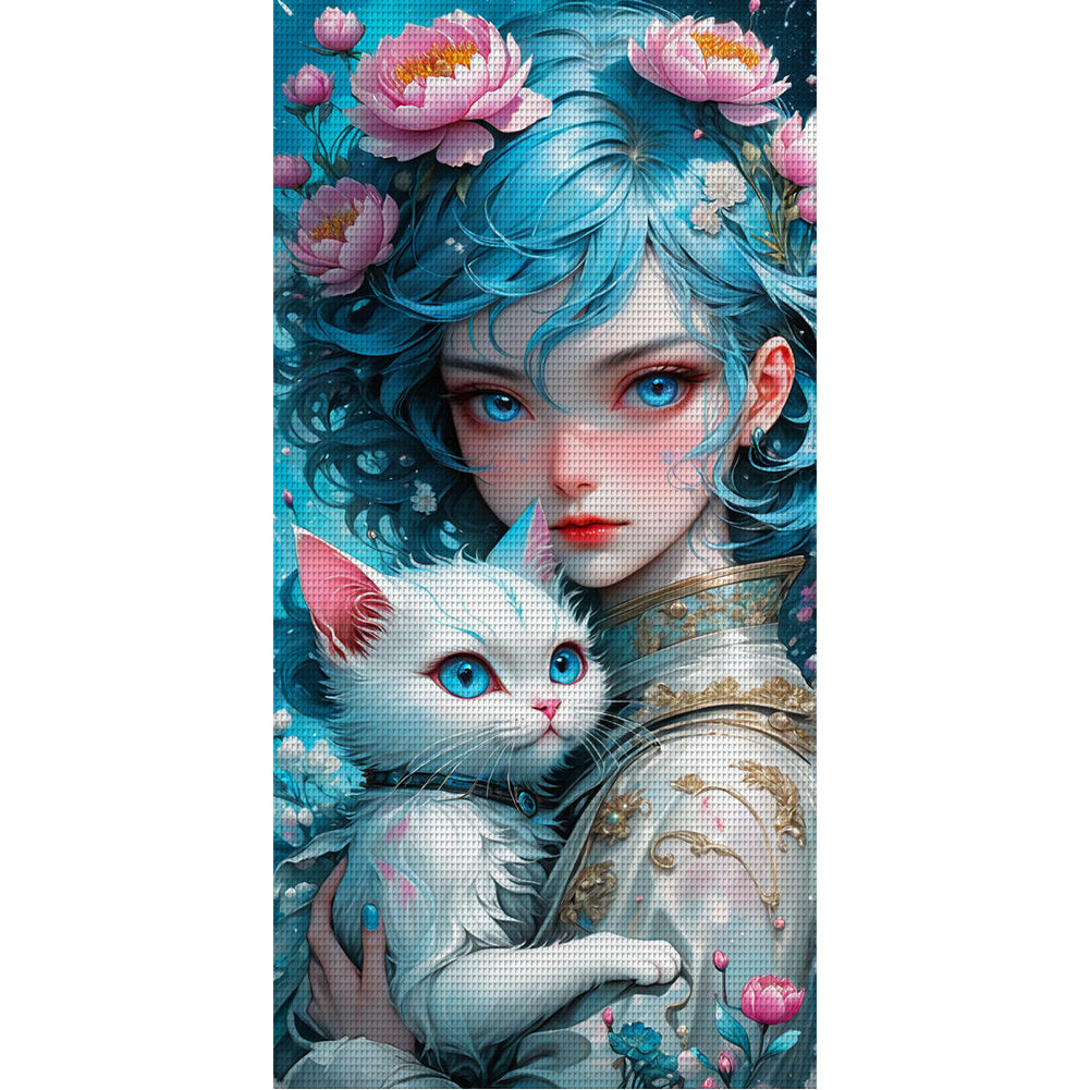 Girl And Cat - 11CT Stamped Cross Stitch 40*80CM