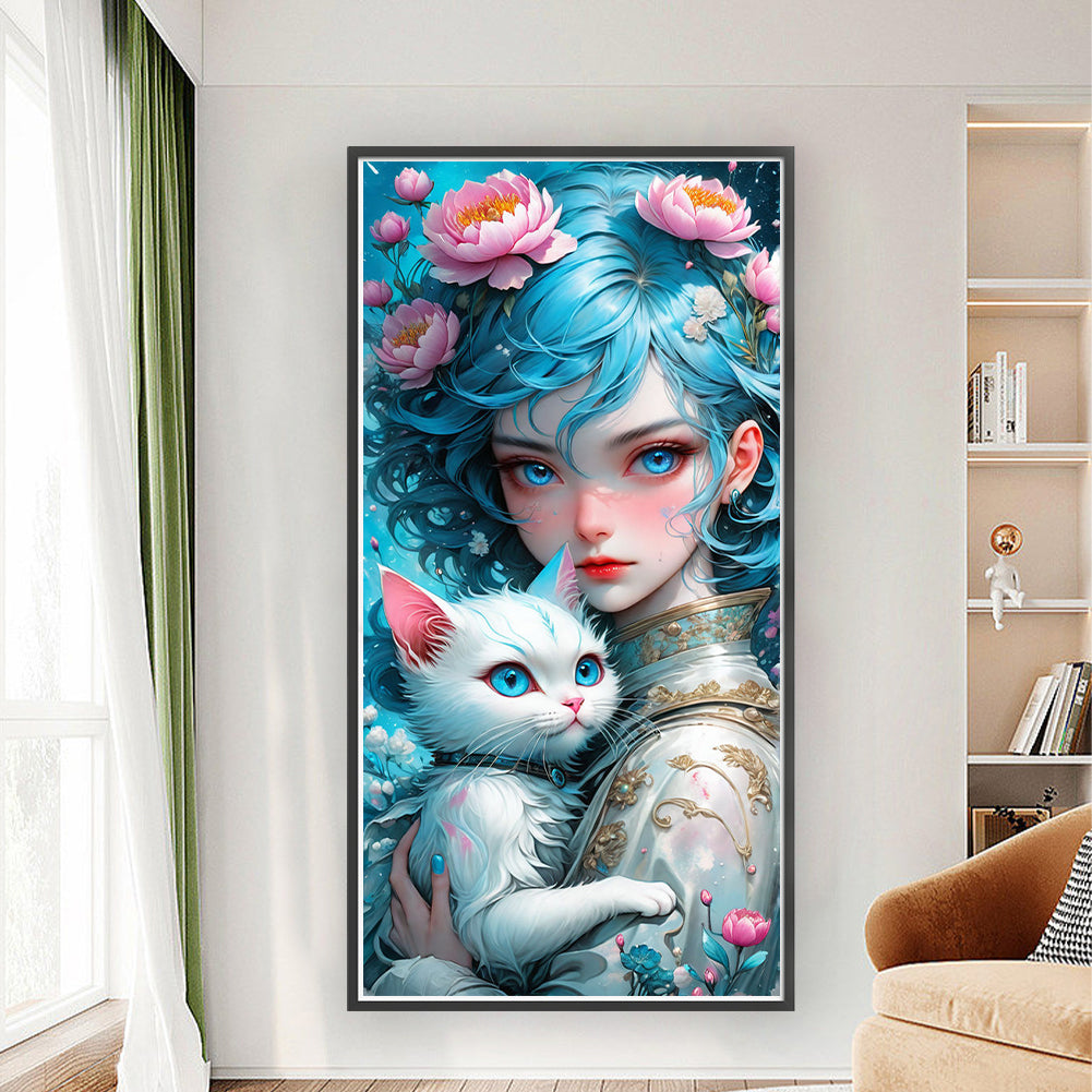 Girl And Cat - 11CT Stamped Cross Stitch 40*80CM