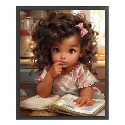 Girl With Big Eyes And Curly Hair - 11CT Stamped Cross Stitch 40*50CM