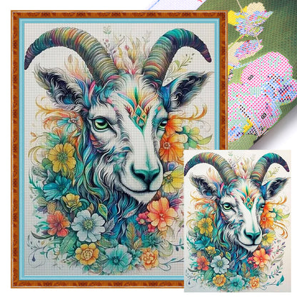 Flower And Grass Sheep - 11CT Stamped Cross Stitch 45*60CM