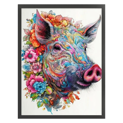 Flower Pig - 11CT Stamped Cross Stitch 45*60CM