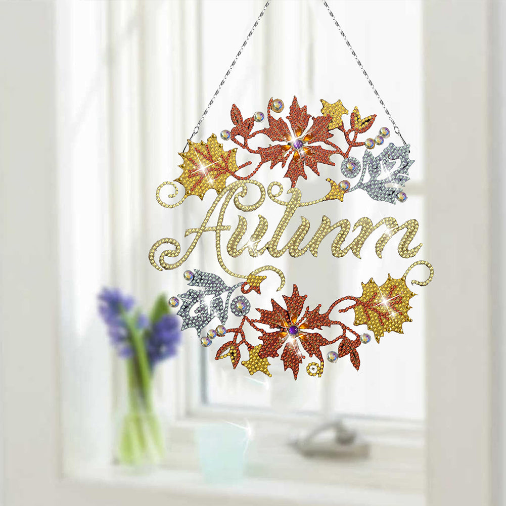 Acrylic Single-Sided Diamond Art Hanging Pendant for Home Decor (Autumn Leaf)