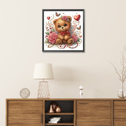 Rose And Elf Bear - Special Shaped Drill Diamond Painting 30*30CM