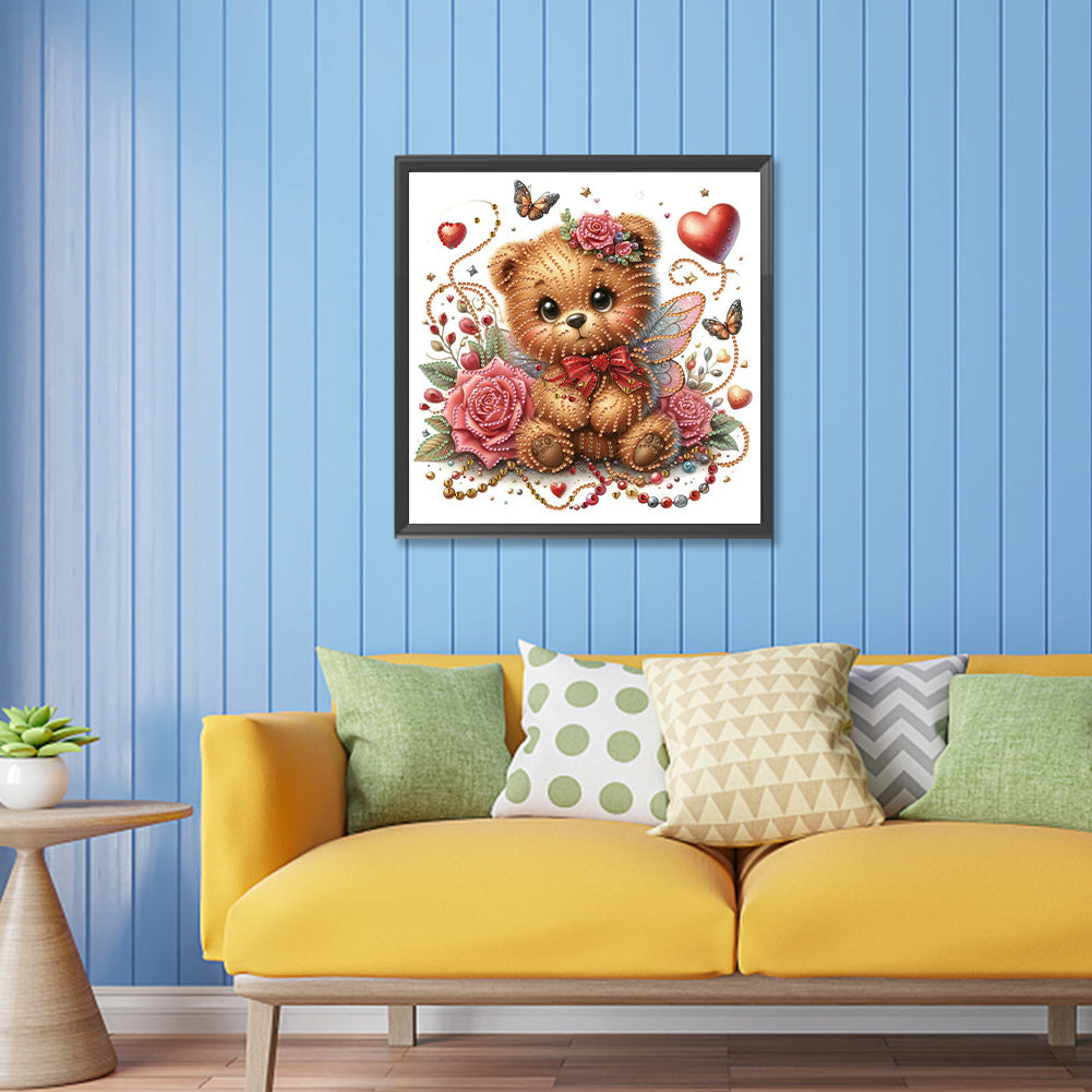 Rose And Elf Bear - Special Shaped Drill Diamond Painting 30*30CM