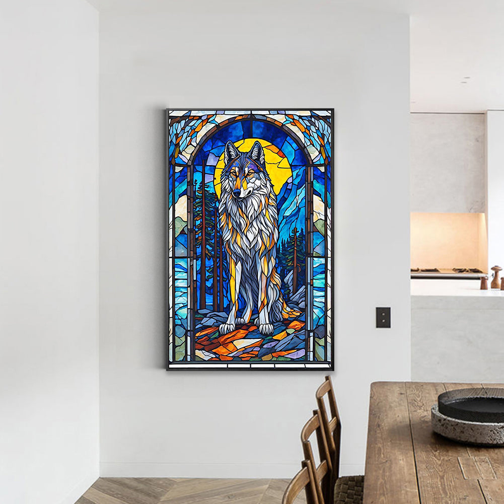 Glass Wind Wolf - Full Round Drill Diamond Painting 40*60CM