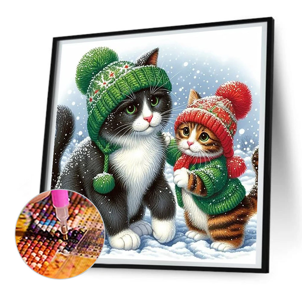 Snow Cat - Full Round Drill Diamond Painting 30*30CM