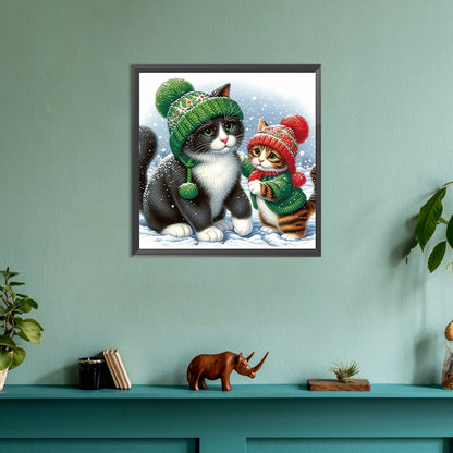 Snow Cat - Full Round Drill Diamond Painting 30*30CM