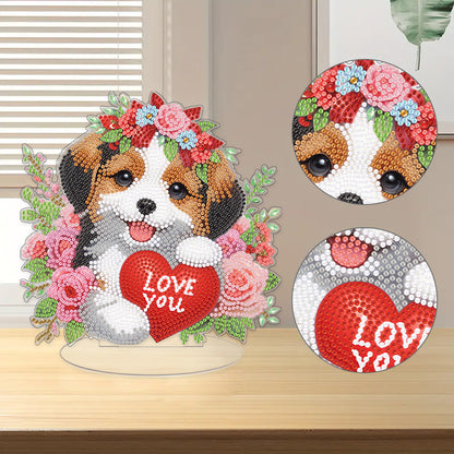 Desktop Diamond Art Kits Colorful Animal Bedroom Table Decoration (Heart Dog)