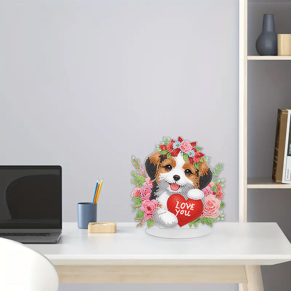 Desktop Diamond Art Kits Colorful Animal Bedroom Table Decoration (Heart Dog)